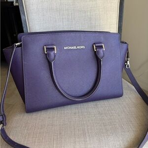 Michael Kors Eggplant Saffiano Selma Satchel